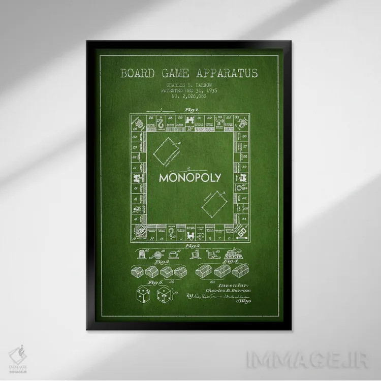 تابلو نقشهٔ حقامتیاز مونوپولی سبز اثر پیکسل کهنه (استودیو/نام هنری) - نمای قابدار مشکی