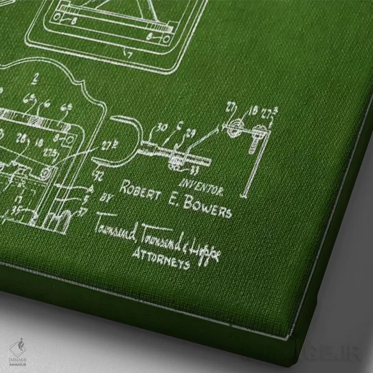 تابلو نقشهٔ ثبت اختراع رادیو باوِرز سبز اثر پیکسل کهنه (استودیو/نام هنری) - نمای نزدیک بافت بوم