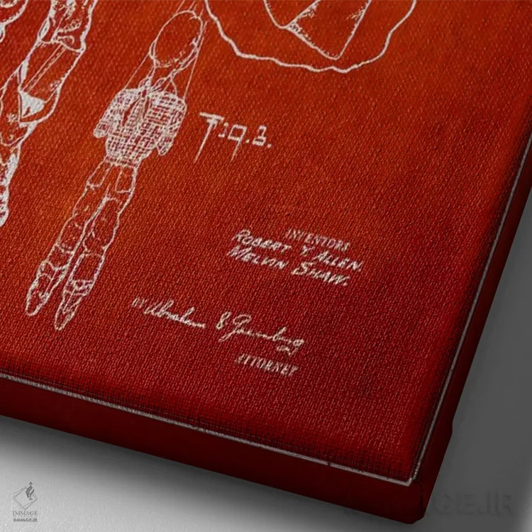 تابلو نقشهٔ ثبت اختراع هاودی دودی قرمز اثر پیکسل کهنه (استودیو/نام هنری) - نمای نزدیک بافت بوم