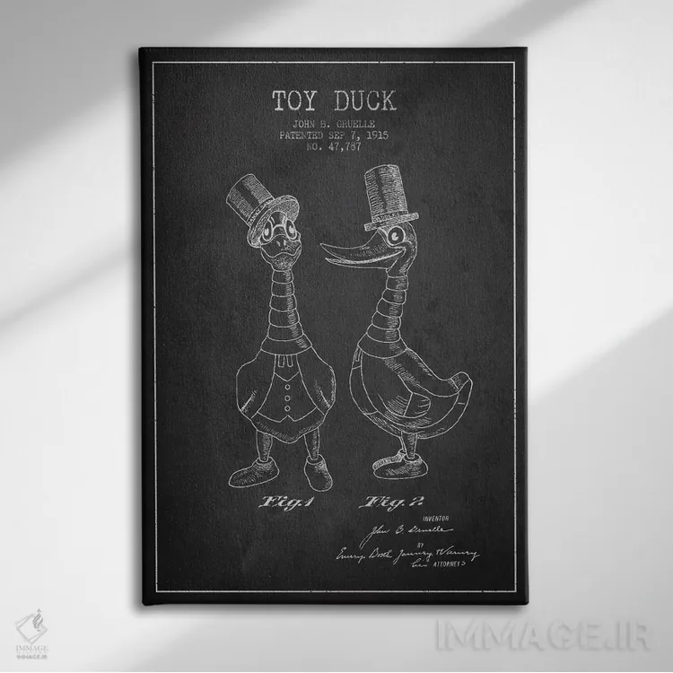 تابلو نقشهٔ ثبت اختراع اردک نر تیره اثر پیکسل کهنه (استودیو/نام هنری) - نمای روبهرو روی دیوار