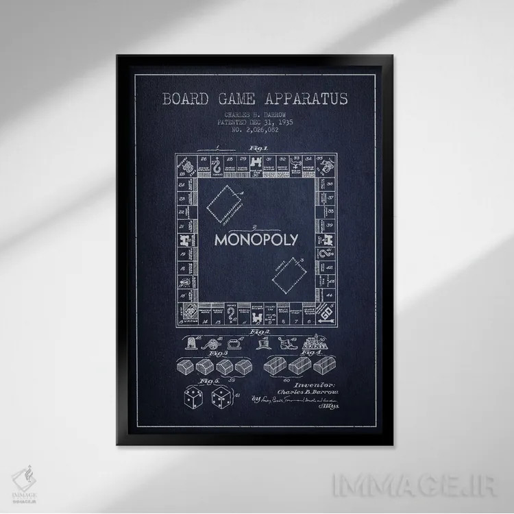 تابلو نقشهٔ حقامتیاز مونوپولی سرمهای اثر پیکسل کهنه (استودیو/نام هنری) - نمای قابدار مشکی