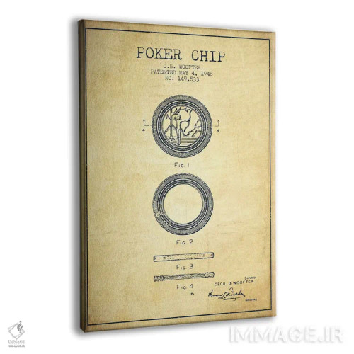 تابلو نقشهٔ ثبت اختراع ژتون پوکر ۲ (طرح قدیمی) اثر پیکسل کهنه (استودیو/نام هنری) - نمای پرسپکتیو محصول