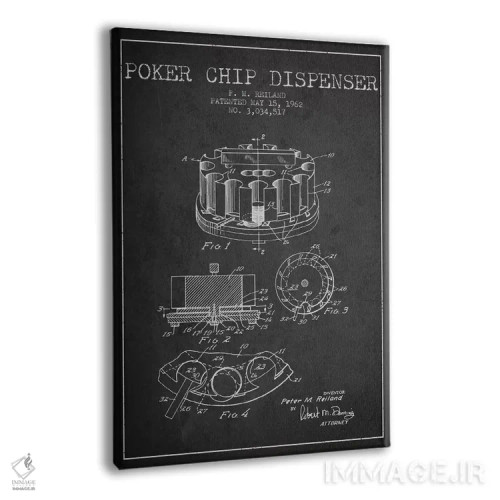 تابلو نقشهٔ ثبت اختراع ژتون پوکر ۳ (زغالی) اثر پیکسل کهنه (استودیو/نام هنری) - نمای پرسپکتیو محصول