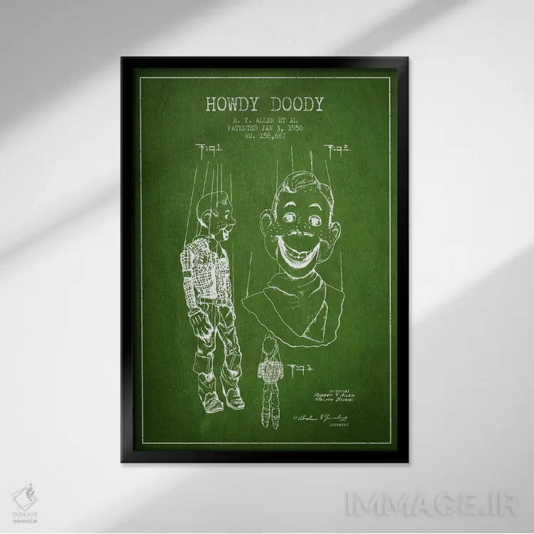 تابلو نقشهٔ ثبت اختراع هاودی دودی سبز اثر پیکسل کهنه (استودیو/نام هنری) - نمای قابدار مشکی