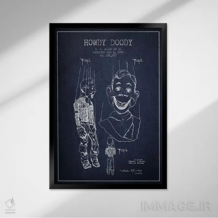 تابلو نقشهٔ ثبت اختراع هاودی دودی سرمهای اثر پیکسل کهنه (استودیو/نام هنری) - نمای قابدار مشکی