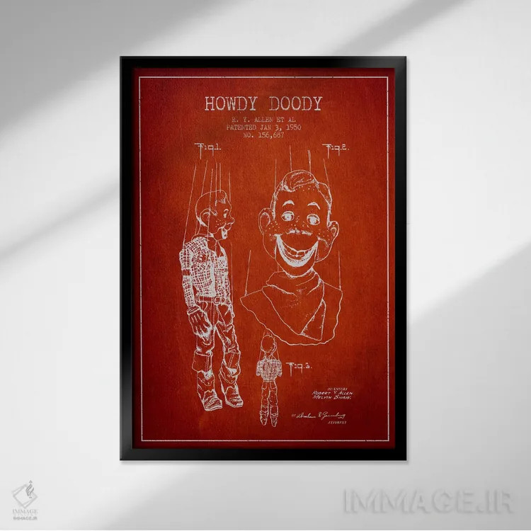 تابلو نقشهٔ ثبت اختراع هاودی دودی قرمز اثر پیکسل کهنه (استودیو/نام هنری) - نمای قابدار مشکی