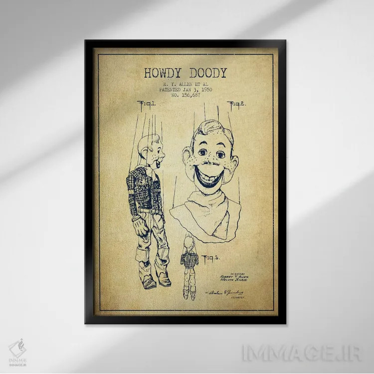 تابلو نقشهٔ ثبت اختراع هاودی دودی قدیمی اثر پیکسل کهنه (استودیو/نام هنری) - نمای قابدار مشکی