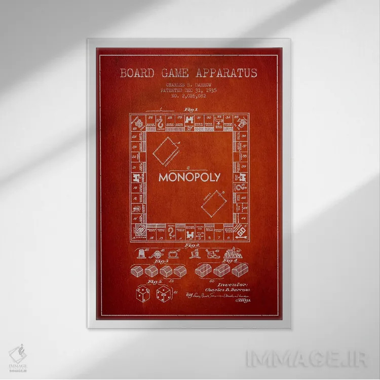 تابلو نقشهٔ حقامتیاز مونوپولی قرمز اثر پیکسل کهنه (استودیو/نام هنری) - نمای قابدار سفید