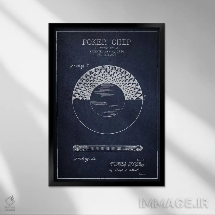 تابلو نقشهٔ ثبت اختراع چیپ پوکر ۱ سرمهای اثر پیکسل کهنه (استودیو/نام هنری) - نمای قابدار مشکی
