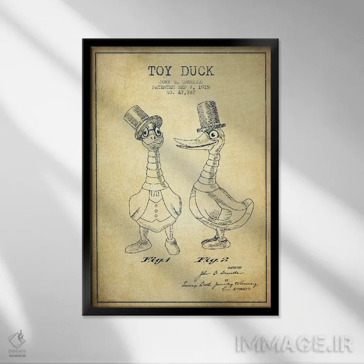 تابلو نقشهٔ ثبت اختراع اردک نر قدیمی اثر پیکسل کهنه (استودیو/نام هنری) - نمای قابدار مشکی