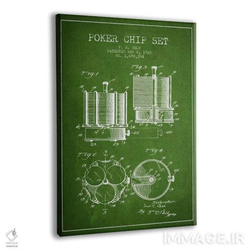 تابلو نقشهٔ ثبت اختراع ژتونهای پوکر ۱ (سبز) اثر پیکسل کهنه (استودیو/نام هنری) - نمای پرسپکتیو محصول