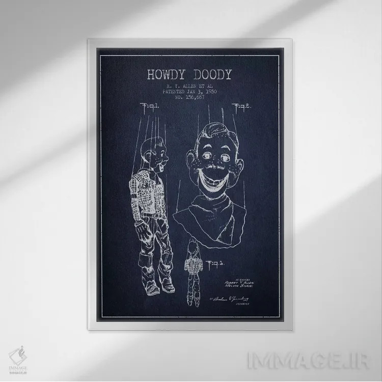 تابلو نقشهٔ ثبت اختراع هاودی دودی سرمهای اثر پیکسل کهنه (استودیو/نام هنری) - نمای قابدار سفید