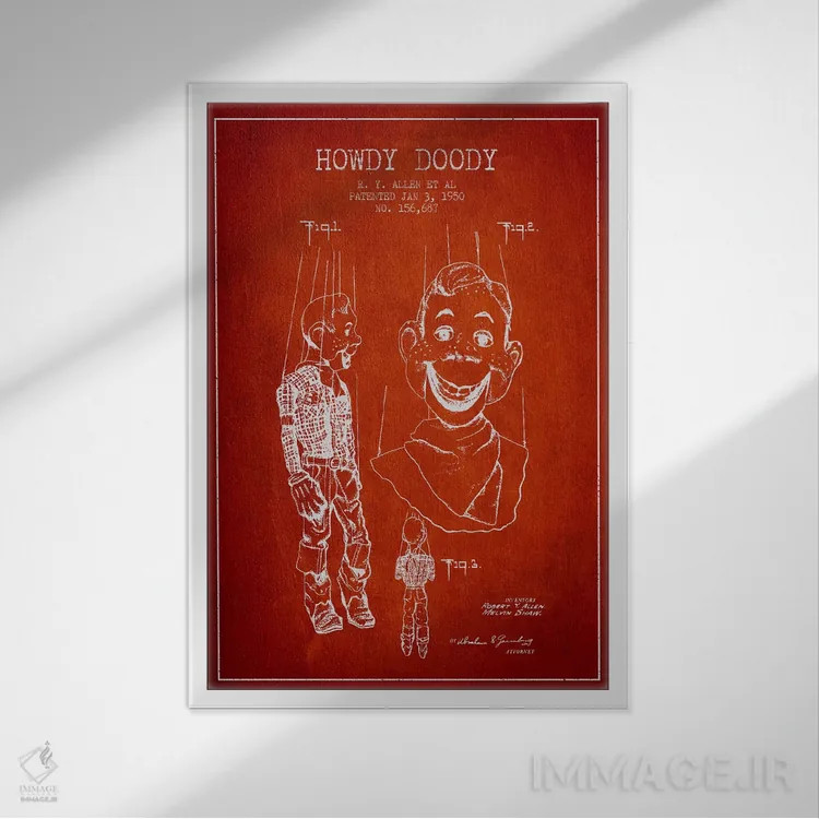 تابلو نقشهٔ ثبت اختراع هاودی دودی قرمز اثر پیکسل کهنه (استودیو/نام هنری) - نمای قابدار سفید