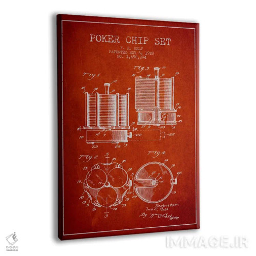 تابلو نقشهٔ ثبت اختراع ژتونهای پوکر ۱ (قرمز) اثر پیکسل کهنه (استودیو/نام هنری) - نمای پرسپکتیو محصول