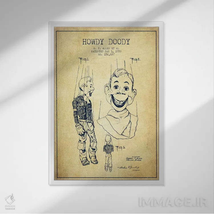 تابلو نقشهٔ ثبت اختراع هاودی دودی قدیمی اثر پیکسل کهنه (استودیو/نام هنری) - نمای قابدار سفید