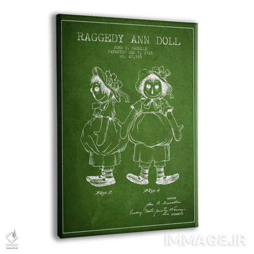 تابلو نقشهٔ ثبت اختراع عروسک رگدی آن (سبز) اثر پیکسل کهنه (استودیو/نام هنری) - نمای پرسپکتیو محصول