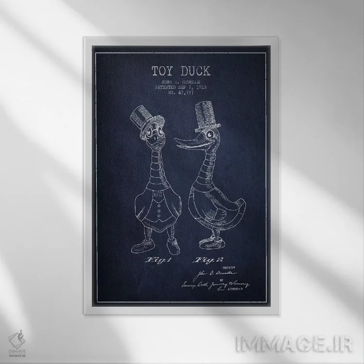 تابلو نقشهٔ ثبت اختراع اردک نر سرمهای اثر پیکسل کهنه (استودیو/نام هنری) - نمای قابدار سفید