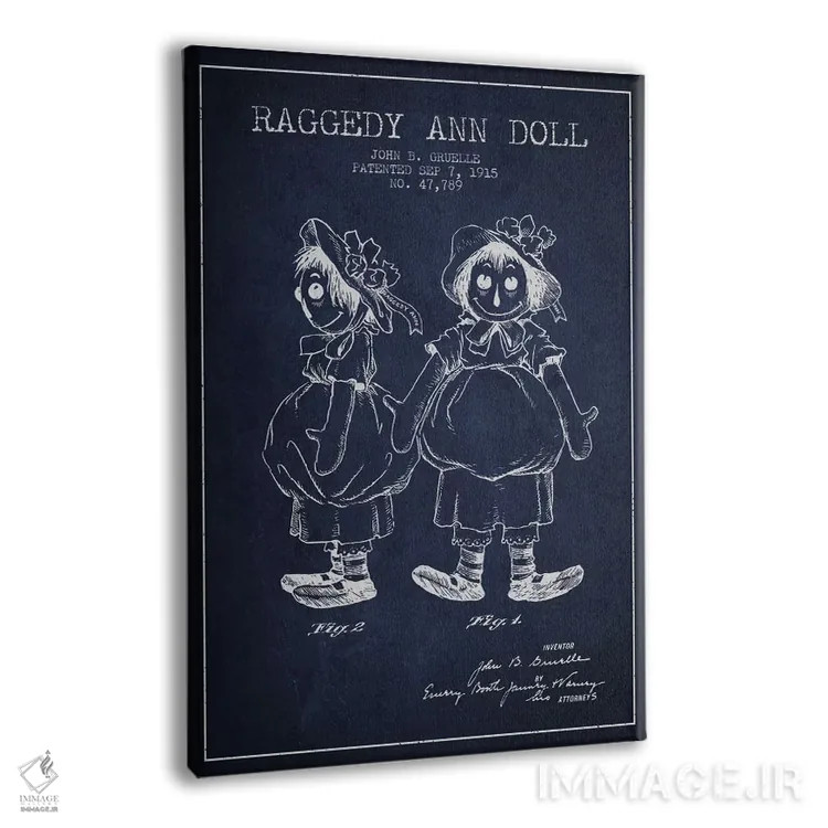 تابلو نقشهٔ ثبت اختراع عروسک رگدی آن (آبی تیره) اثر پیکسل کهنه (استودیو/نام هنری) - نمای پرسپکتیو محصول