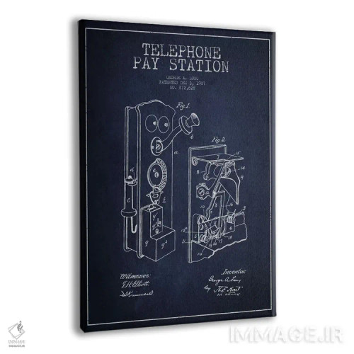 تابلو نقشهٔ ثبت اختراع تلفن بلند (آبی) اثر پیکسل کهنه (استودیو/نام هنری) - نمای پرسپکتیو محصول