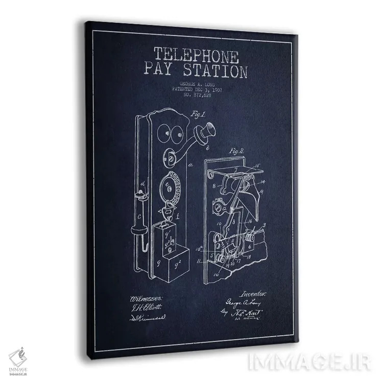 تابلو نقشهٔ ثبت اختراع تلفن بلند (آبی) اثر پیکسل کهنه (استودیو/نام هنری) - نمای پرسپکتیو محصول