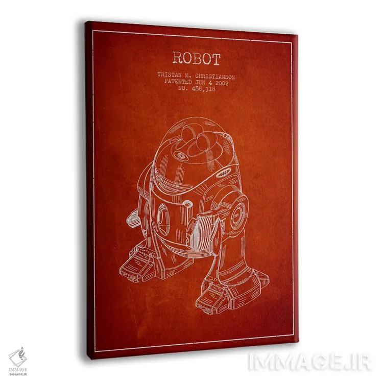 تابلو نقشهٔ ثبت اختراع ربات قرمز اثر پیکسل کهنه (استودیو/نام هنری) - نمای پرسپکتیو محصول