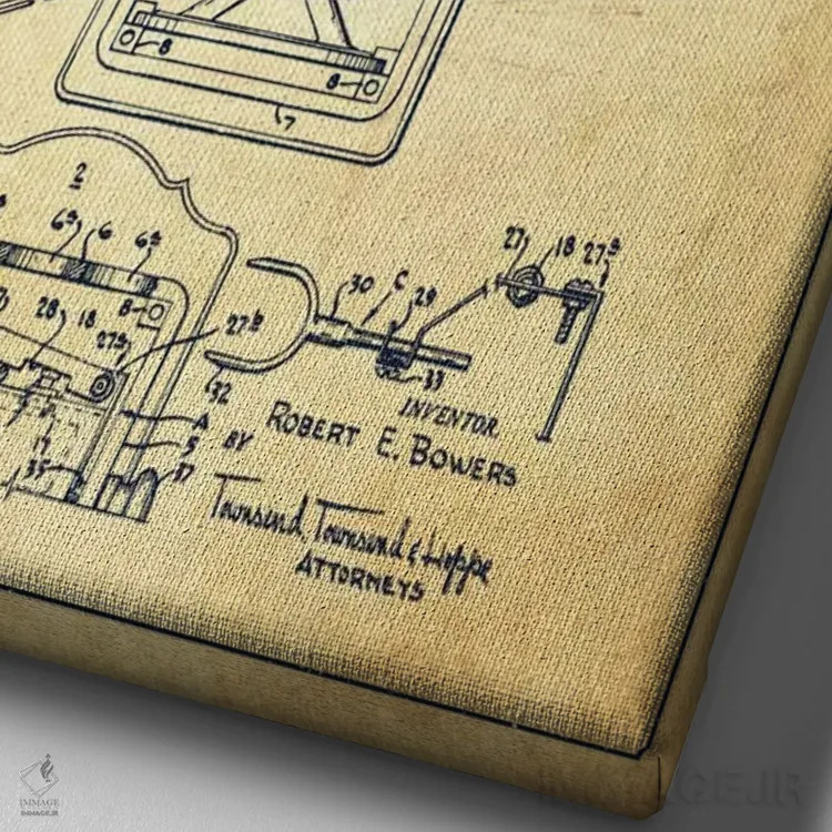 تابلو نقشهٔ ثبت اختراع رادیوی باورس (طرح قدیمی) اثر پیکسل کهنه (استودیو/نام هنری) - نمای نزدیک بافت بوم