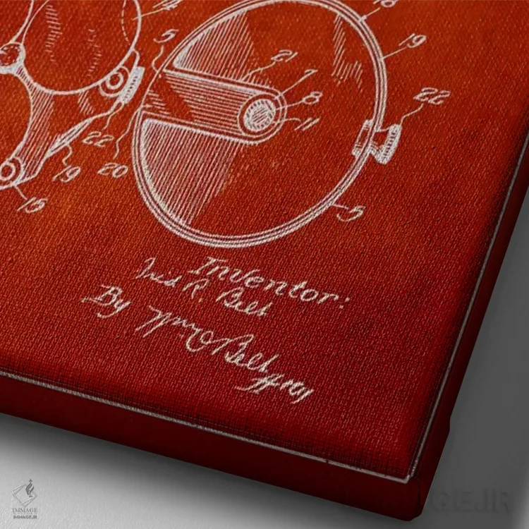 تابلو نقشهٔ ثبت اختراع ژتونهای پوکر ۱ (قرمز) اثر پیکسل کهنه (استودیو/نام هنری) - نمای نزدیک بافت بوم