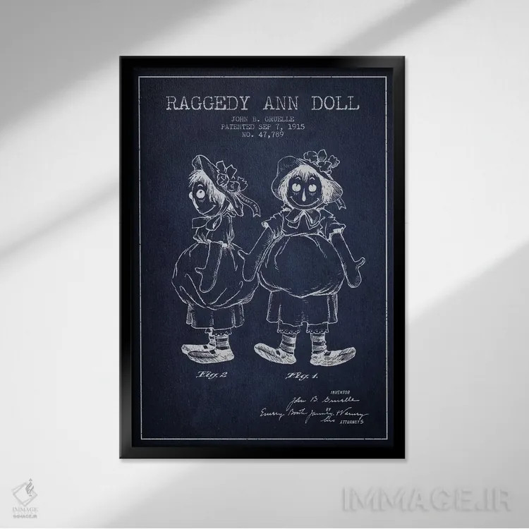 تابلو نقشهٔ ثبت اختراع عروسک رگدی آن (آبی تیره) اثر پیکسل کهنه (استودیو/نام هنری) - نمای قابدار مشکی