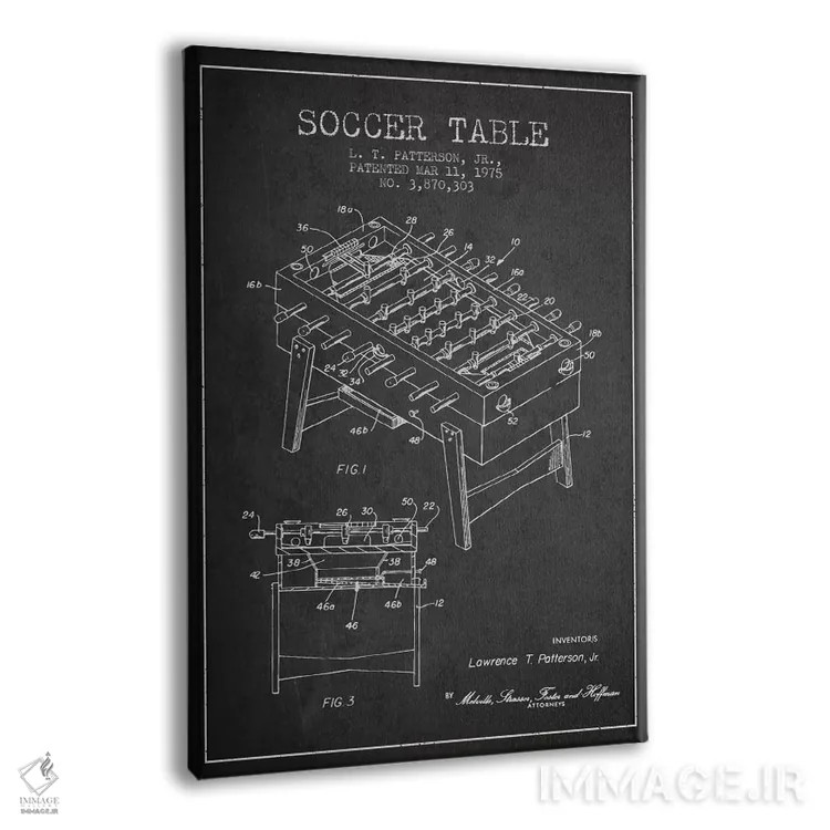 تابلو نقشهٔ ثبت اختراع فوتبال دستی خاکستری اثر پیکسل کهنه (استودیو/نام هنری) - نمای پرسپکتیو محصول