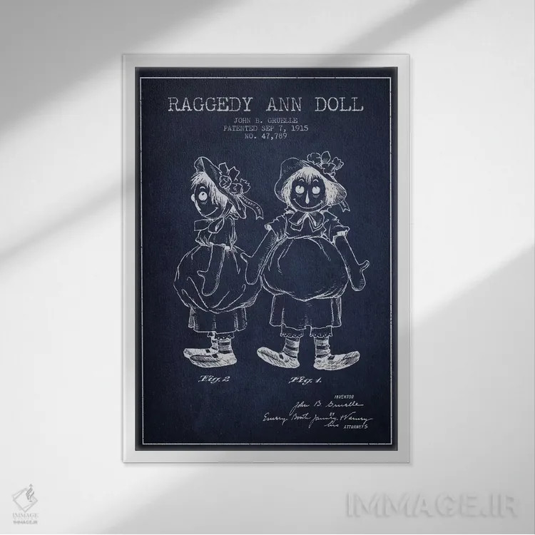 تابلو نقشهٔ ثبت اختراع عروسک رگدی آن (آبی تیره) اثر پیکسل کهنه (استودیو/نام هنری) - نمای قابدار سفید