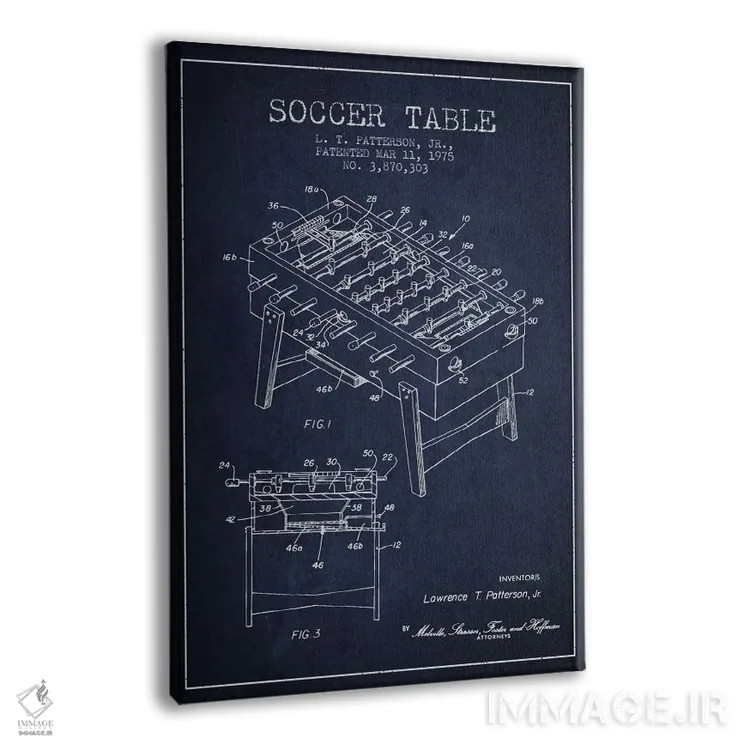 تابلو نقشهٔ ثبت اختراع فوتبال دستی آبی نفتی اثر پیکسل کهنه (استودیو/نام هنری) - نمای پرسپکتیو محصول