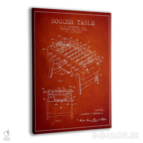 تابلو نقشهٔ ثبت اختراع فوتبال دستی قرمز اثر پیکسل کهنه (استودیو/نام هنری) - نمای پرسپکتیو محصول