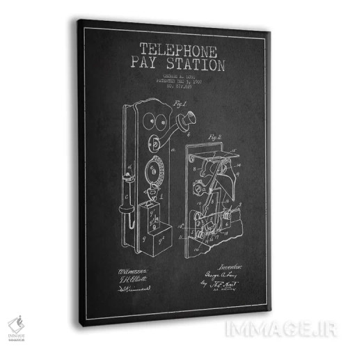 تابلو نقشهٔ ثبت اختراع تلفن بلند تیره اثر پیکسل کهنه (استودیو/نام هنری) - نمای پرسپکتیو محصول
