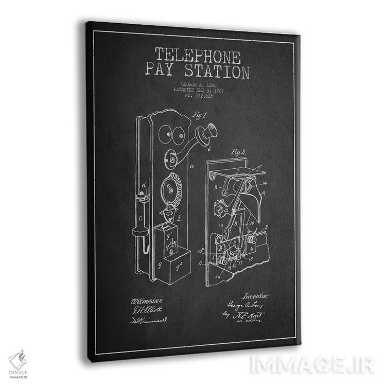 تابلو نقشهٔ ثبت اختراع تلفن بلند تیره اثر پیکسل کهنه (استودیو/نام هنری) - نمای پرسپکتیو محصول
