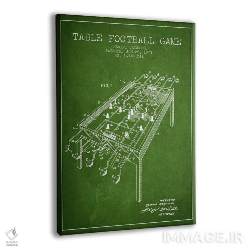 تابلو نقشهٔ ثبت اختراع فوتبال رومیزی ۲ سبز اثر پیکسل کهنه (استودیو/نام هنری) - نمای پرسپکتیو محصول