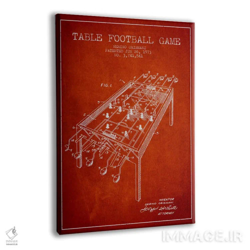 تابلو نقشهٔ ثبت اختراع فوتبال رومیزی ۲ قرمز اثر پیکسل کهنه (استودیو/نام هنری) - نمای پرسپکتیو محصول