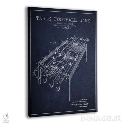 تابلو نقشهٔ ثبت اختراع فوتبال رومیزی ۲ آبی نفتی اثر پیکسل کهنه (استودیو/نام هنری) - نمای پرسپکتیو محصول