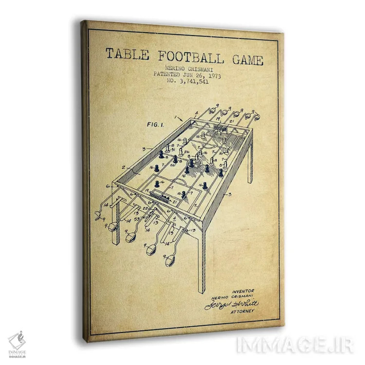 تابلو نقشهٔ ثبت اختراع فوتبال رومیزی ۲ (طرح کلاسیک) اثر پیکسل کهنه (استودیو/نام هنری) - نمای پرسپکتیو محصول