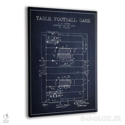 تابلو نقشهٔ ثبت اختراع فوتبال رومیزی آبی نفتی اثر پیکسل کهنه (استودیو/نام هنری) - نمای پرسپکتیو محصول