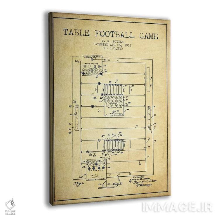 تابلو نقشهٔ ثبت اختراع فوتبال رومیزی (طرح کلاسیک) اثر پیکسل کهنه (استودیو/نام هنری) - نمای پرسپکتیو محصول