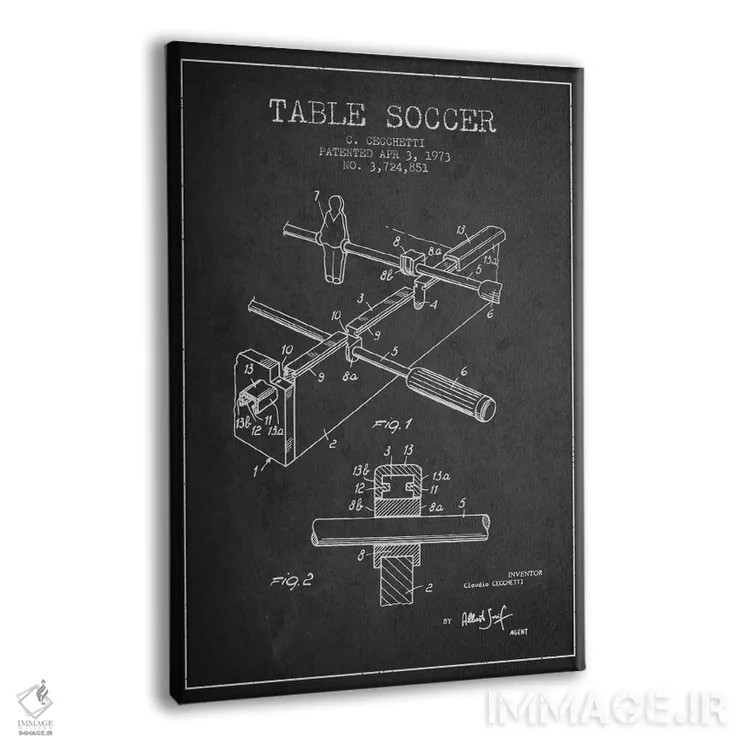 تابلو نقشهٔ ثبت اختراع فوتبالسُقری خاکستری اثر پیکسل کهنه (استودیو/نام هنری) - نمای پرسپکتیو محصول