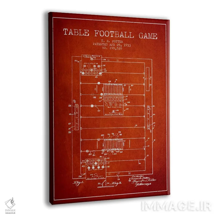 تابلو نقشهٔ ثبت اختراع فوتبال رومیزی قرمز اثر پیکسل کهنه (استودیو/نام هنری) - نمای پرسپکتیو محصول