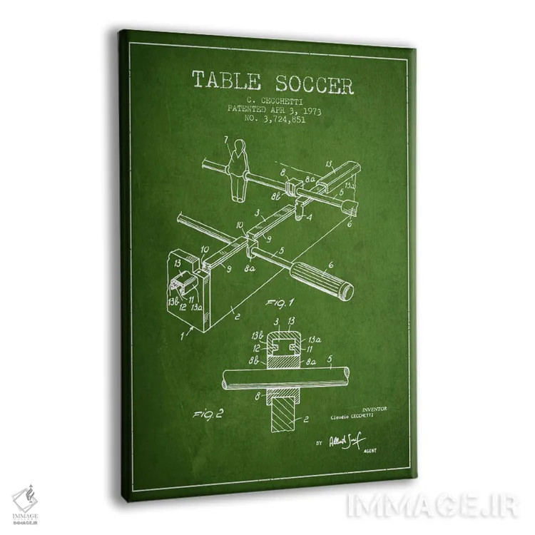 تابلو نقشهٔ ثبت اختراع فوتبالسُقری سبز اثر پیکسل کهنه (استودیو/نام هنری) - نمای پرسپکتیو محصول