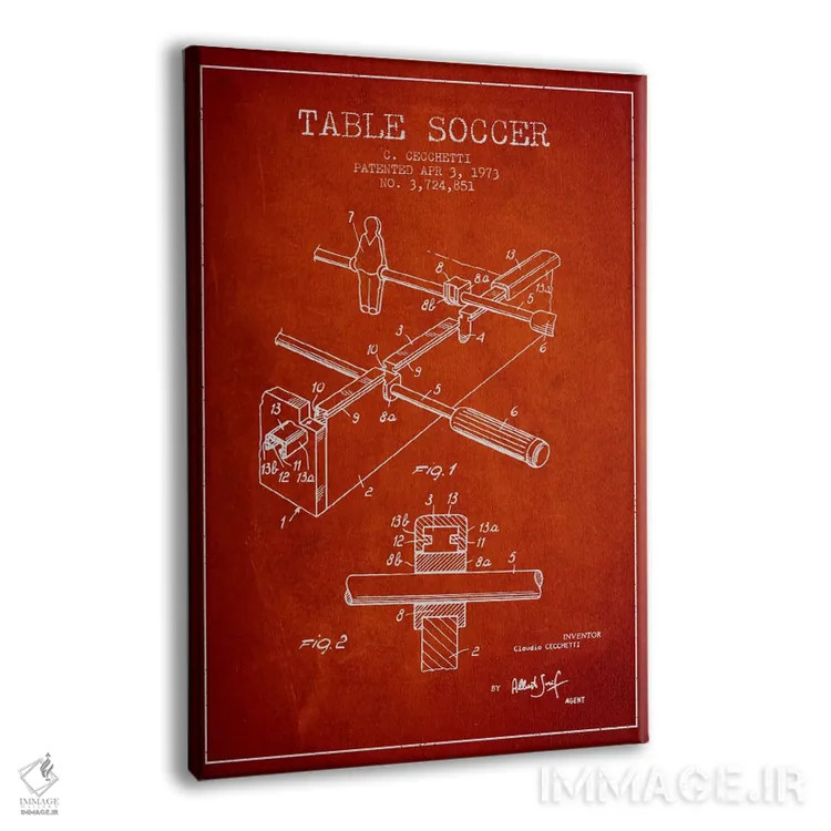 تابلو نقشهٔ ثبت اختراع فوتبال دستی (قرمز) اثر پیکسل کهنه (استودیو/نام هنری) - نمای پرسپکتیو محصول