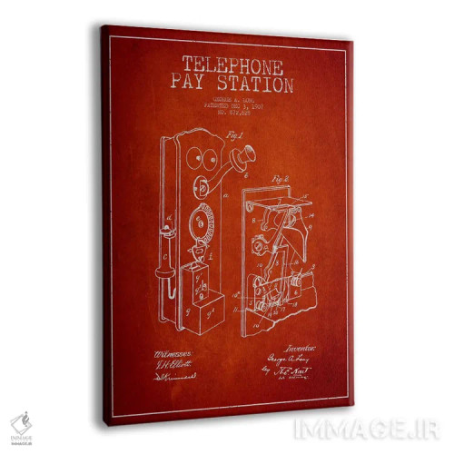 تابلو نقشهٔ ثبت اختراع تلفن بلند (قرمز) اثر پیکسل کهنه (استودیو/نام هنری) - نمای پرسپکتیو محصول
