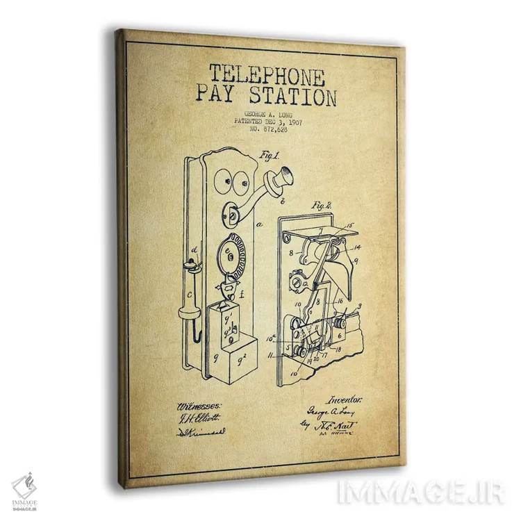 تابلو نقشهٔ ثبت اختراع تلفن بلند (قدیمی) اثر پیکسل کهنه (استودیو/نام هنری) - نمای پرسپکتیو محصول