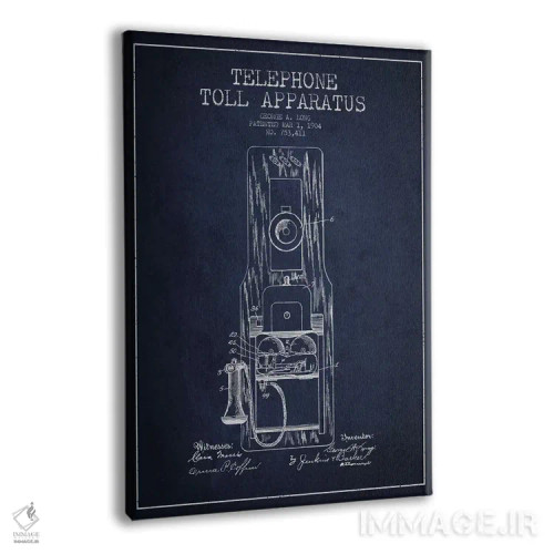 تابلو نقشهٔ ثبت اختراع تلفن بینالمللی بلند (آبی) اثر پیکسل کهنه (استودیو/نام هنری) - نمای پرسپکتیو محصول