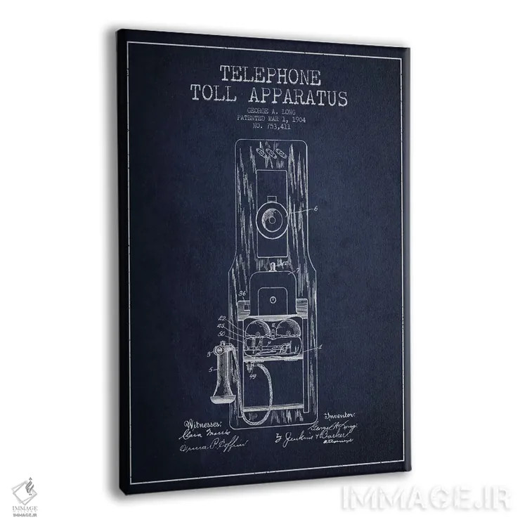 تابلو نقشهٔ ثبت اختراع تلفن بینالمللی بلند (آبی) اثر پیکسل کهنه (استودیو/نام هنری) - نمای پرسپکتیو محصول