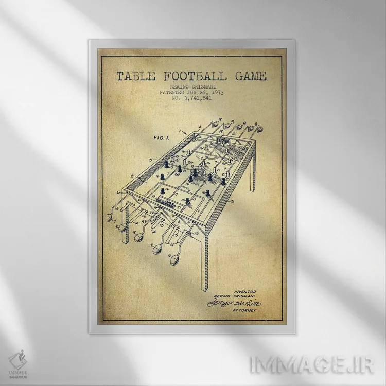 تابلو نقشهٔ ثبت اختراع فوتبال رومیزی ۲ (طرح کلاسیک) اثر پیکسل کهنه (استودیو/نام هنری) - نمای قابدار سفید