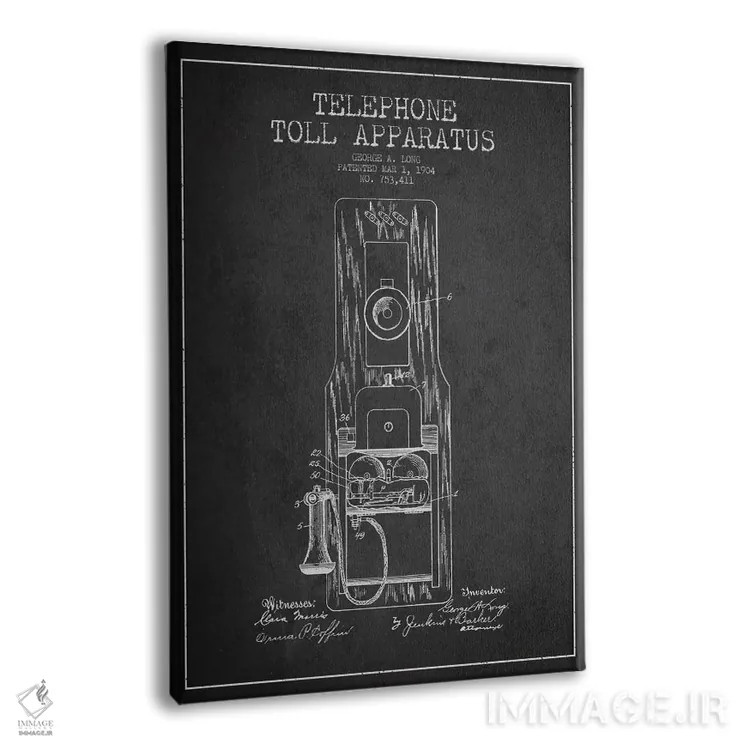 تابلو نقشهٔ ثبت اختراع تلفن راه دور بلند (تیره) اثر پیکسل کهنه (استودیو/نام هنری) - نمای پرسپکتیو محصول
